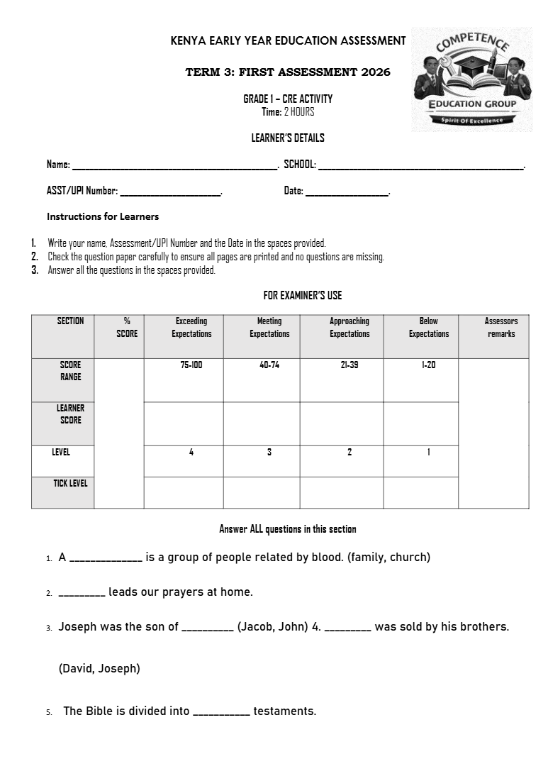 GRADE 1 Opener Term 3 Full Exam