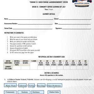 GRADE 10 COMMUNITY SERVICE LEARNING EXAM END OF TERM 2 2026