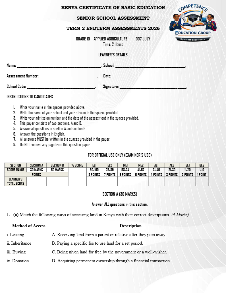GRADE 10 END OF TERM 2 EXAMS