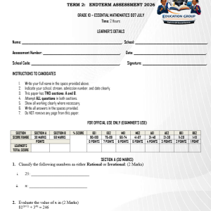 GRADE 10 ESSENTIAL MATHEMATICS END OF TERM 2 2026