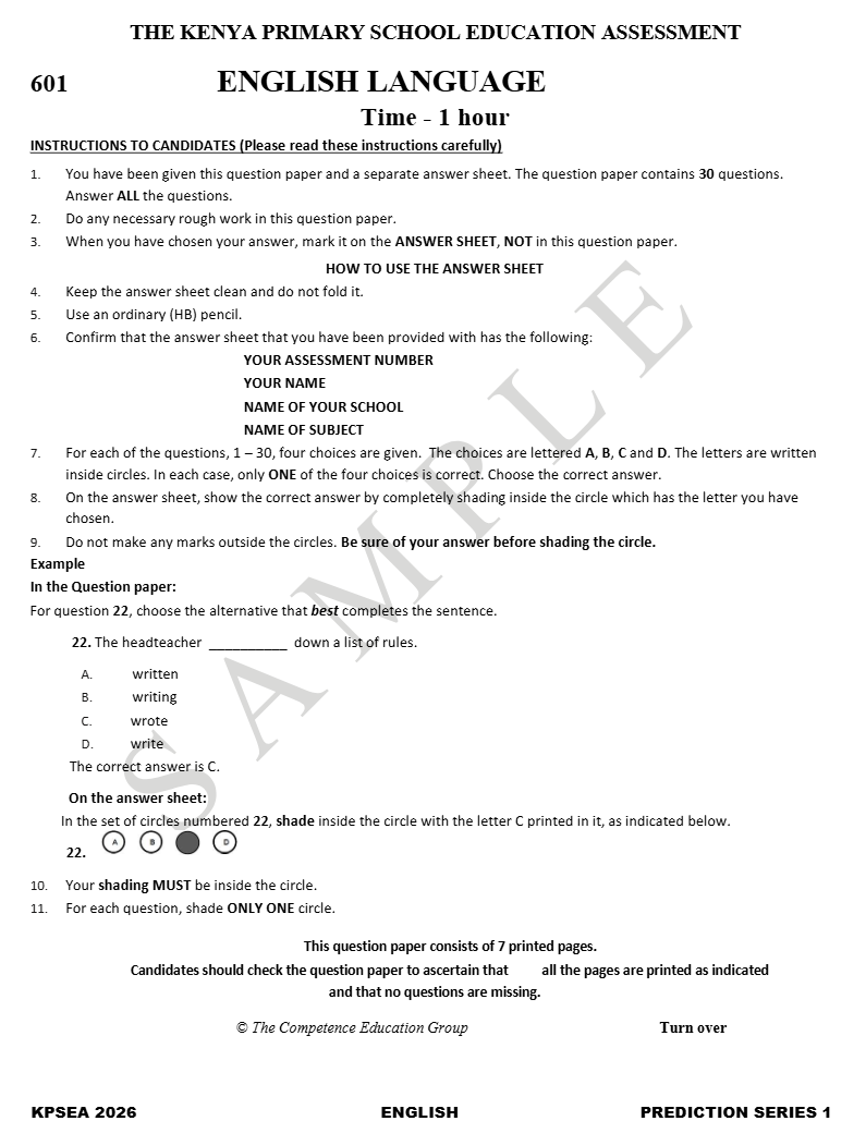 GRADE 6 ENGLISH KPSEA PREDICTION 2026
