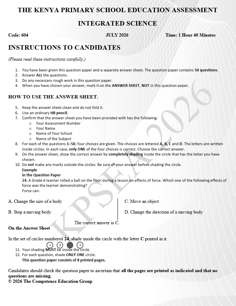 GRADE 6 INTEGRATED SCIENCE KPSEA PREDICTION 2026