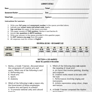 GRADE 7 Creative Arts and Sports End of Term 2 EXAMS