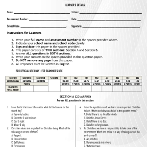 GRADE 7 END OF TERM 2 CRE EXAMS