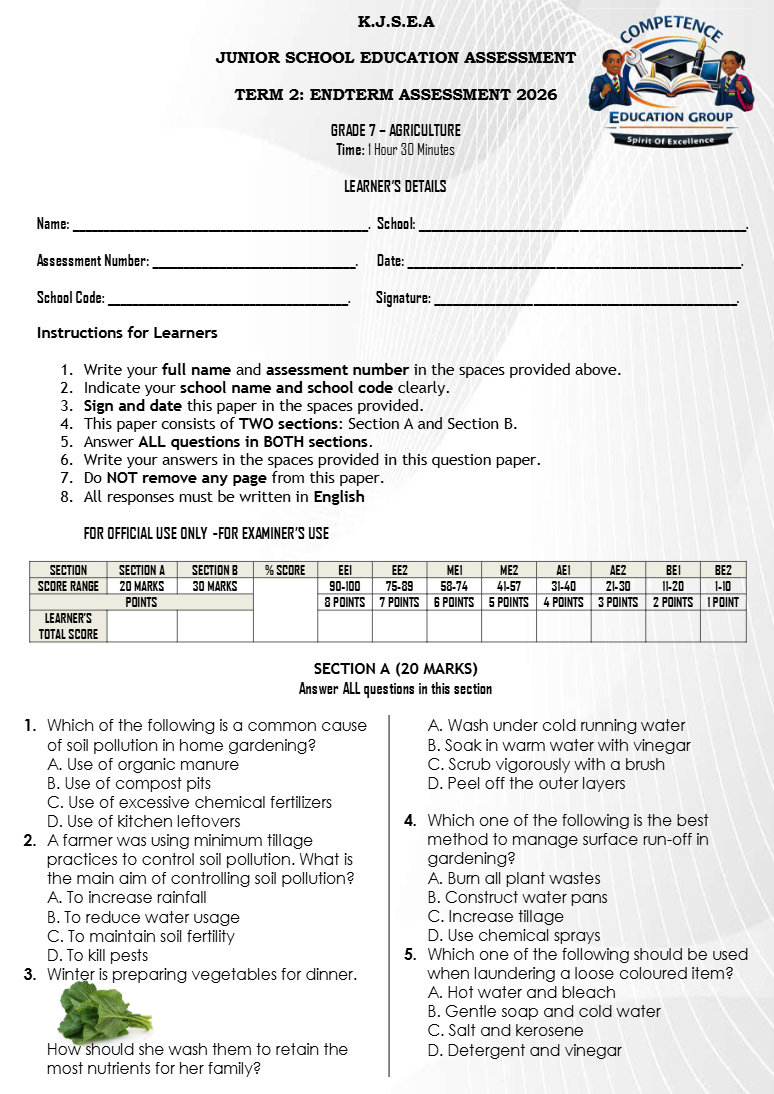 GRADE 7 END OF TERM 2 EXAMS