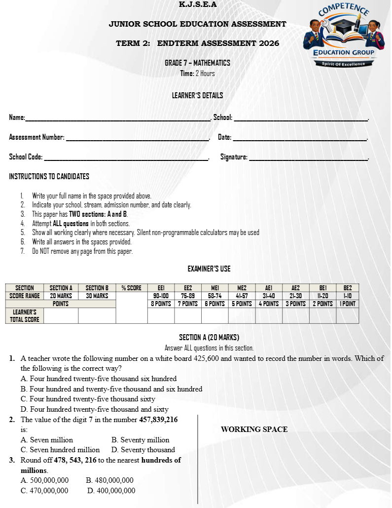 GRADE 7 MATHS TERM 2 END 2026
