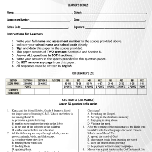 GRADE 8 CRE END OF TERM 2 EXAMS