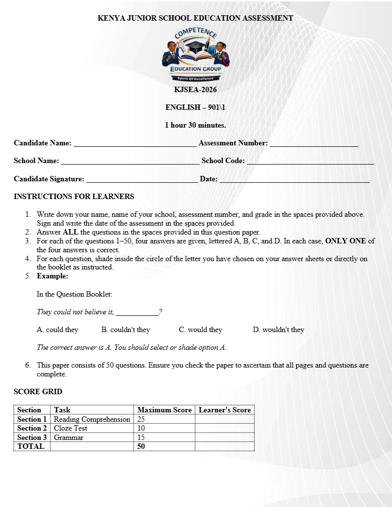 KJSEA ENGLISH PP1 PREDICTION 2026