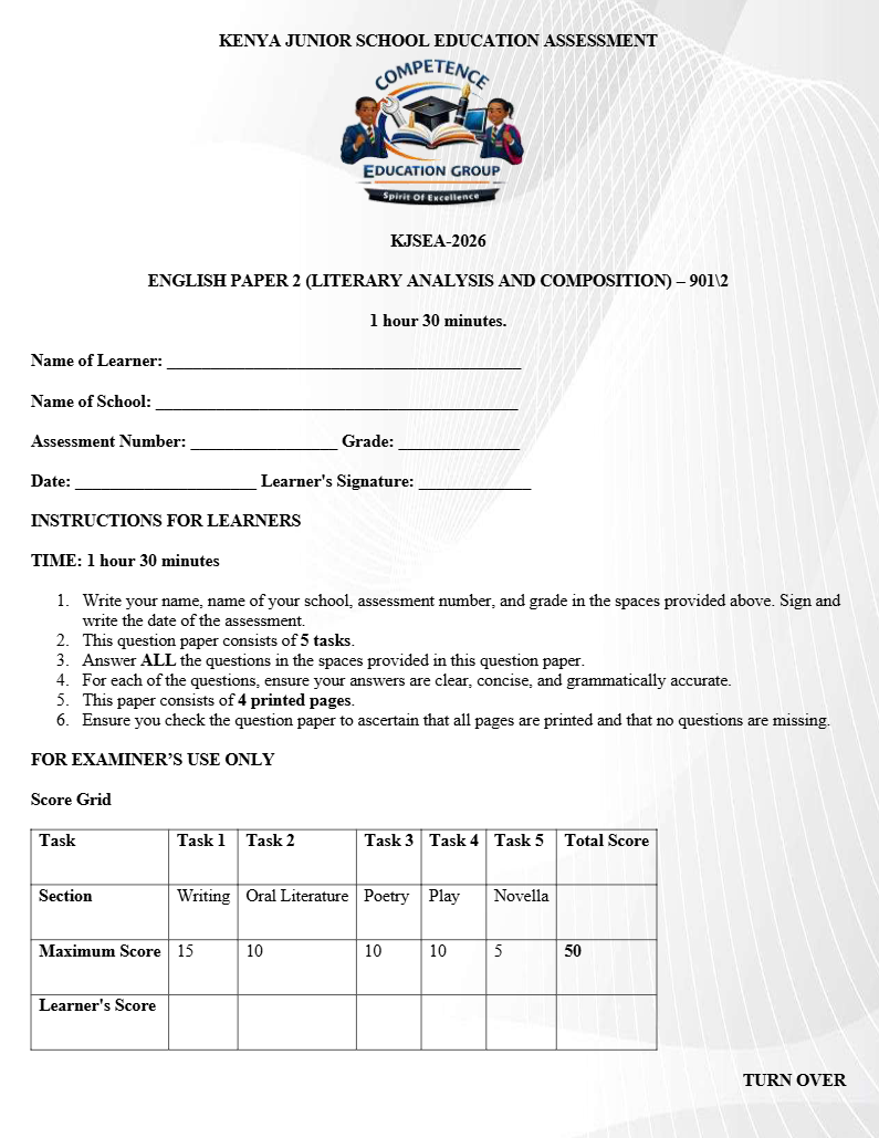 KJSEA ENGLISH Paper 2 PREDICTION 2026