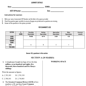 GRADE 7 TERM 3 OPENER EXAM FULL SET
